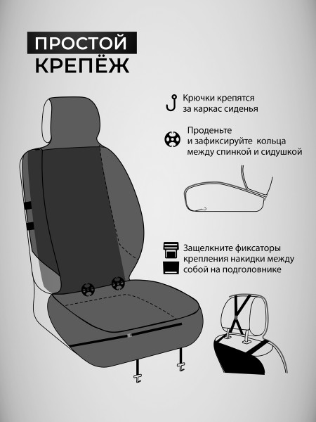 Полный комплект накидок из велюра на передние сиденья автомобиля с защитой на спинку сиденья. Модель ISTANBUI+MAX Черный, синий.-12