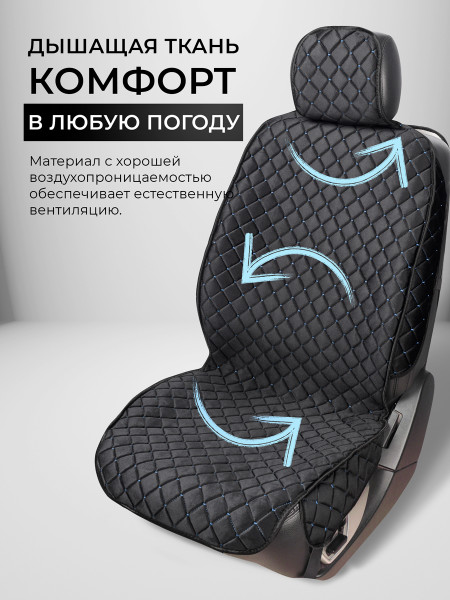 Полный комплект накидок из велюра на передние сиденья автомобиля с защитой на спинку сиденья. Модель ISTANBUI+MAX Черный, синий.-1