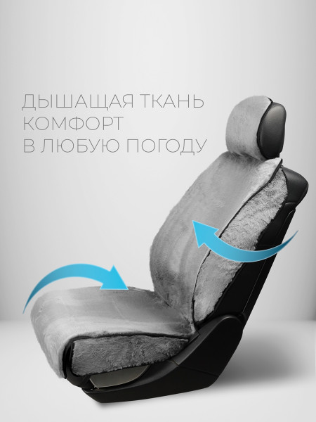 Комплект накидок из овечьей шерсти на передние сиденья автомобиля Модель ОСЛО плюс Серый Серый -1