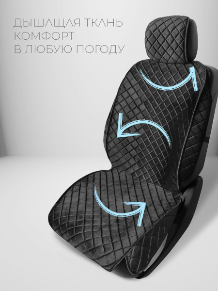 Комплект накидок из велюра на передние сиденья автомобиля Модель СТАМБУЛ + Черный, черный, черный -1