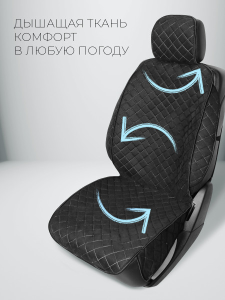 Комплект накидок из алькантары на передние сиденья автомобиля Модель СОФИЯ плюс Черный, белый, черный -1